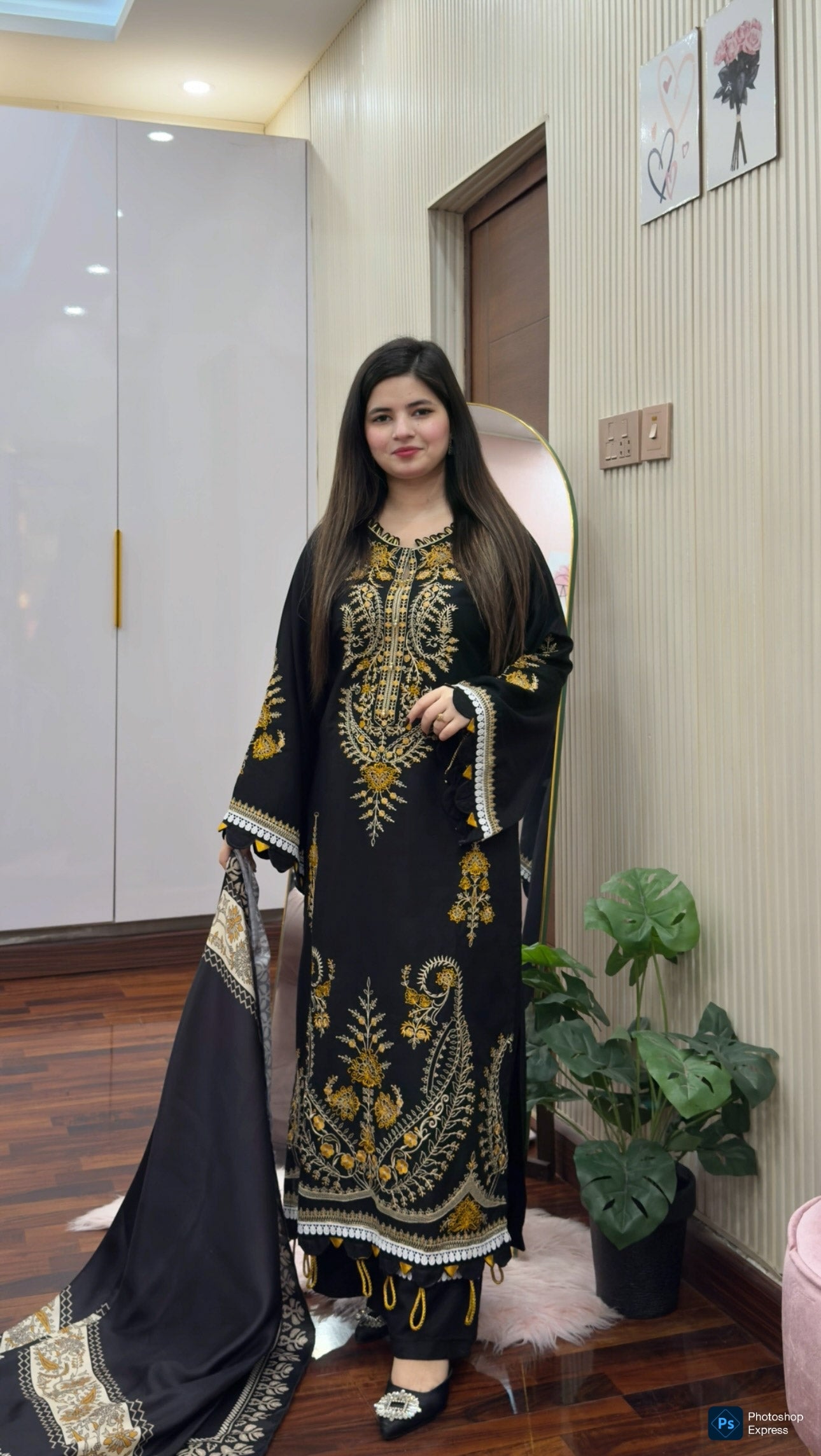 PREMIUM QUALITY 3-PIECE STITCHED LONG LENGTH EMBROIDERED DRESS