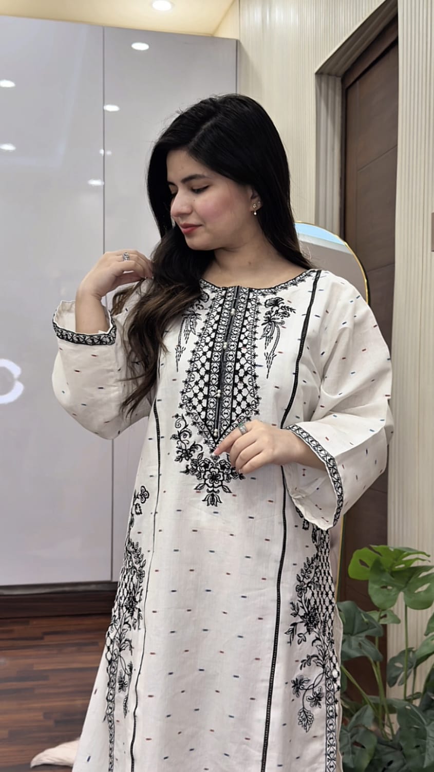 DORIA COTTON 2-PIECE STICHED EMBROIDERED DRESS