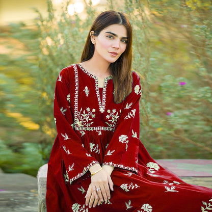 2-Piece Stitched Embroidered Maxi Dress Premium Quality