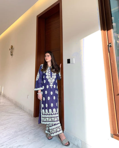 Indian Chicken Kari 2-Piece Stitched Long Embroidered Dress Premium Quality