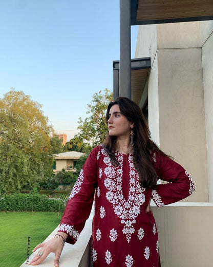 Indian Chicken Kari 2-Piece Stitched Long Embroidered Dress Premium Quality