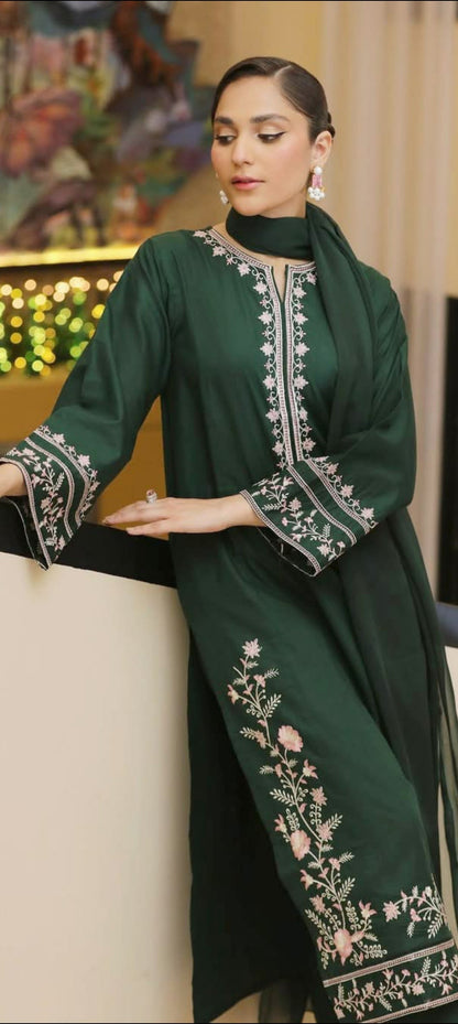 Long Length 2-Piece Stitched Embroidered Dress