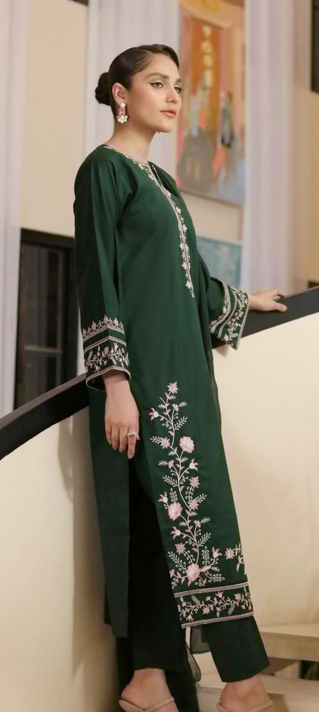 Long Length 2-Piece Stitched Embroidered Dress