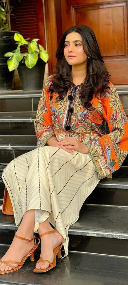 Long Length 2-Piece Stitched Printed Dress Premium Quality