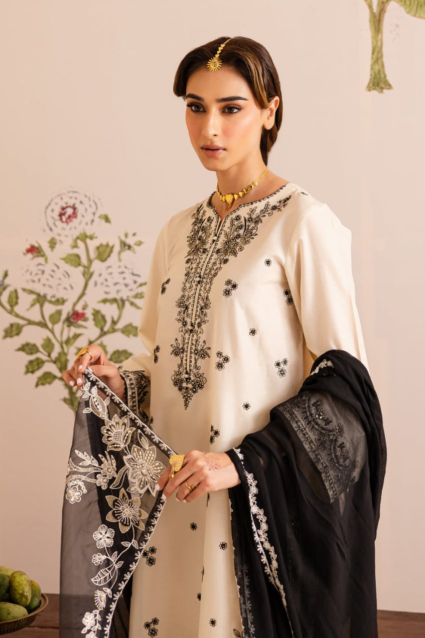 PREMIUM QUALITY 3-PIECE STITCHED COTTON EMBROIDERED DRESS