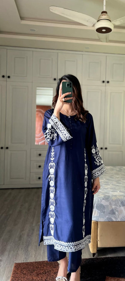 Premium Quality 2-Piece Stitched Long Length Embroidered Dress