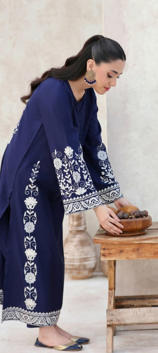 Premium Quality 2-Piece Stitched Long Length Embroidered Dress