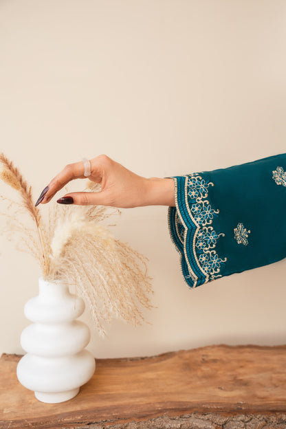 PREMIUM QUALITY 2-PIECE STICHED LONG LENGTH EMBROIDERED DRESS