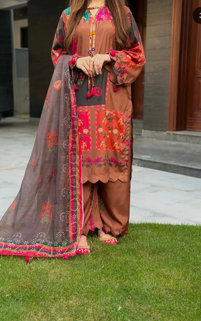 PREMIUM QUALITY 3-PIECE STICHED PRINTED DRESS