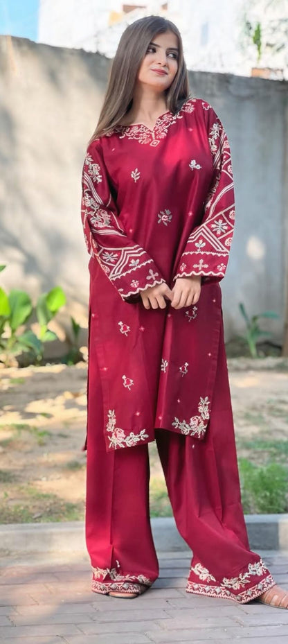 Premium Quality 2-Piece Stitched Embroidered Dress