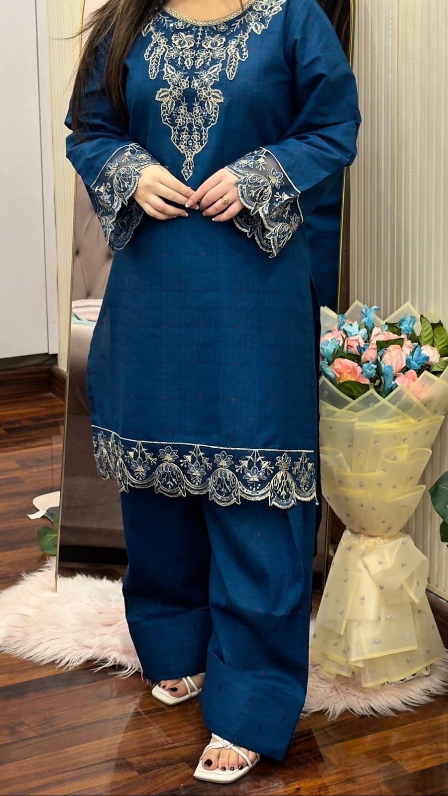 DORIA COTTON 2-PIECE STICHED EMBROIDERED DRESS