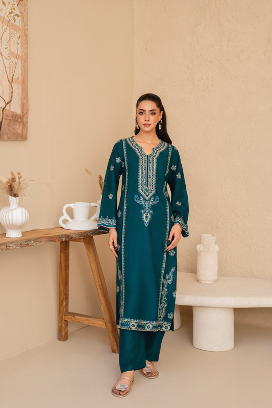 PREMIUM QUALITY 2-PIECE STICHED LONG LENGTH EMBROIDERED DRESS