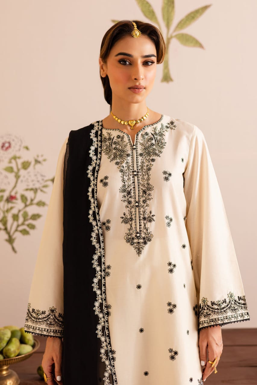 PREMIUM QUALITY 3-PIECE STITCHED COTTON EMBROIDERED DRESS