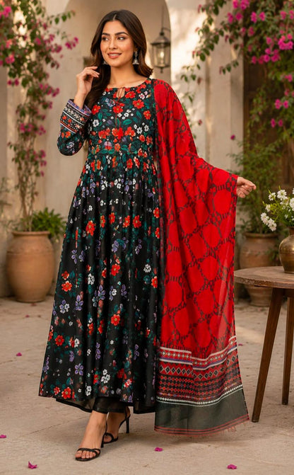 PREMIUM QUALITY STICHED PRINTED MAXI DRESS