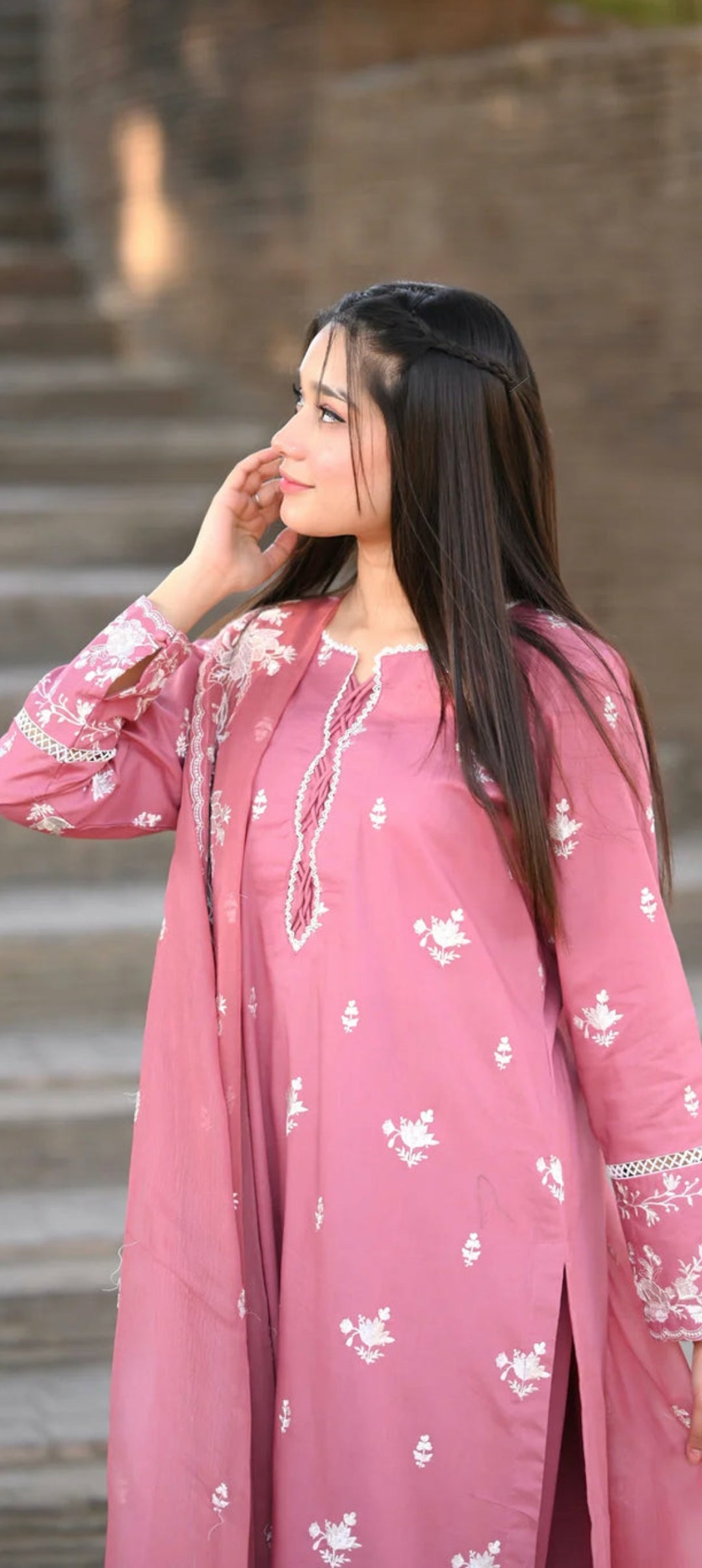 3-Piece Stitched Long Length Embroidered Dress Premium Quality