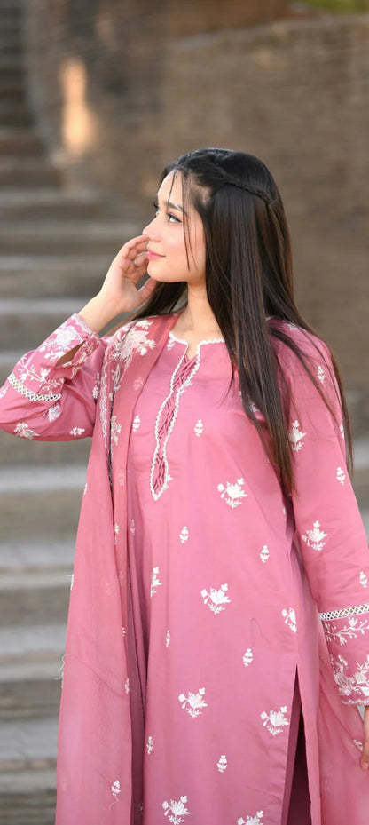 3-Piece Stitched Long Length Embroidered Dress Premium Quality