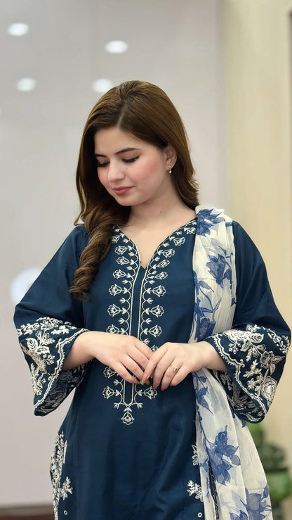 3-PIECE STICHED LAWN EMBROIDERED DRESS PREMIUM QUALITY