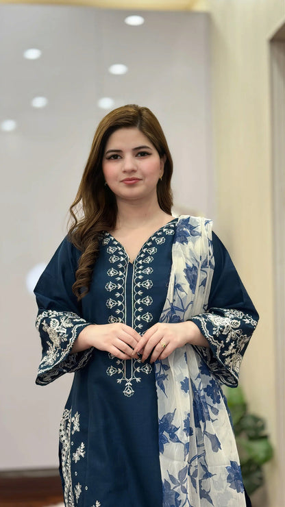 3-PIECE STICHED LAWN EMBROIDERED DRESS PREMIUM QUALITY