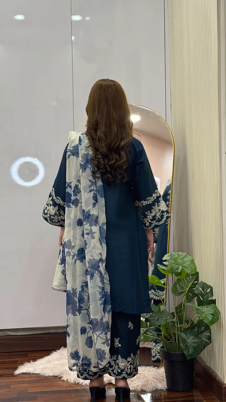 3-PIECE STICHED LAWN EMBROIDERED DRESS PREMIUM QUALITY