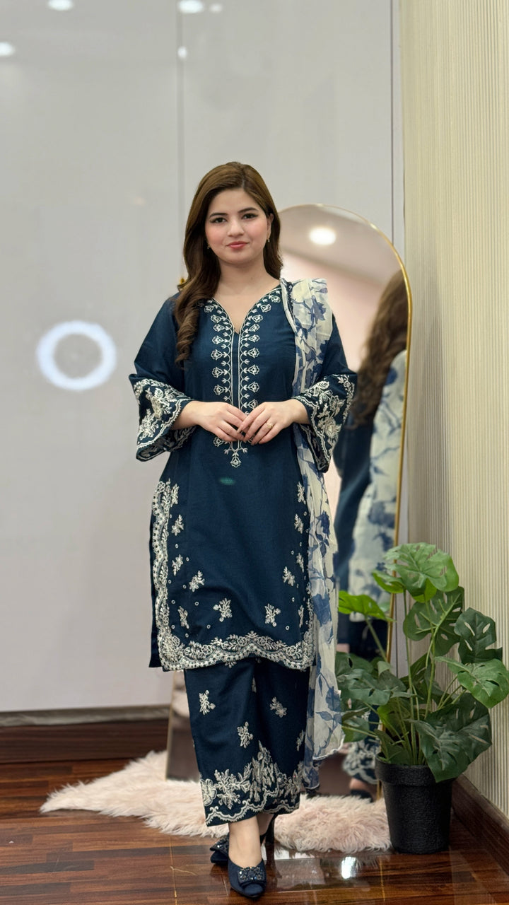 3-PIECE STICHED LAWN EMBROIDERED DRESS PREMIUM QUALITY