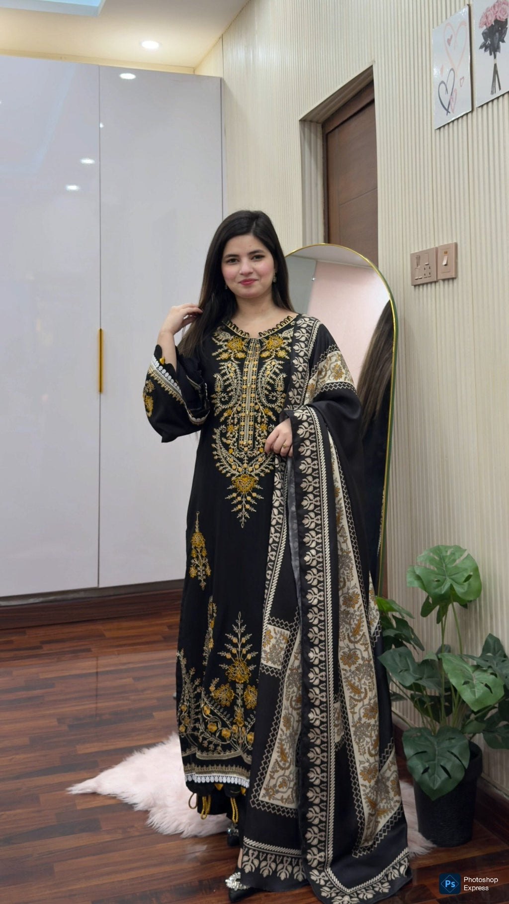 PREMIUM QUALITY 3-PIECE STITCHED LONG LENGTH EMBROIDERED DRESS