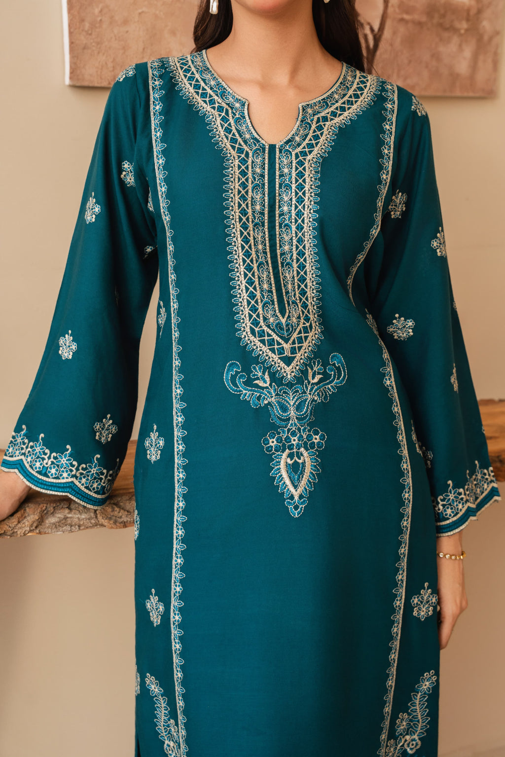 PREMIUM QUALITY 2-PIECE STICHED LONG LENGTH EMBROIDERED DRESS