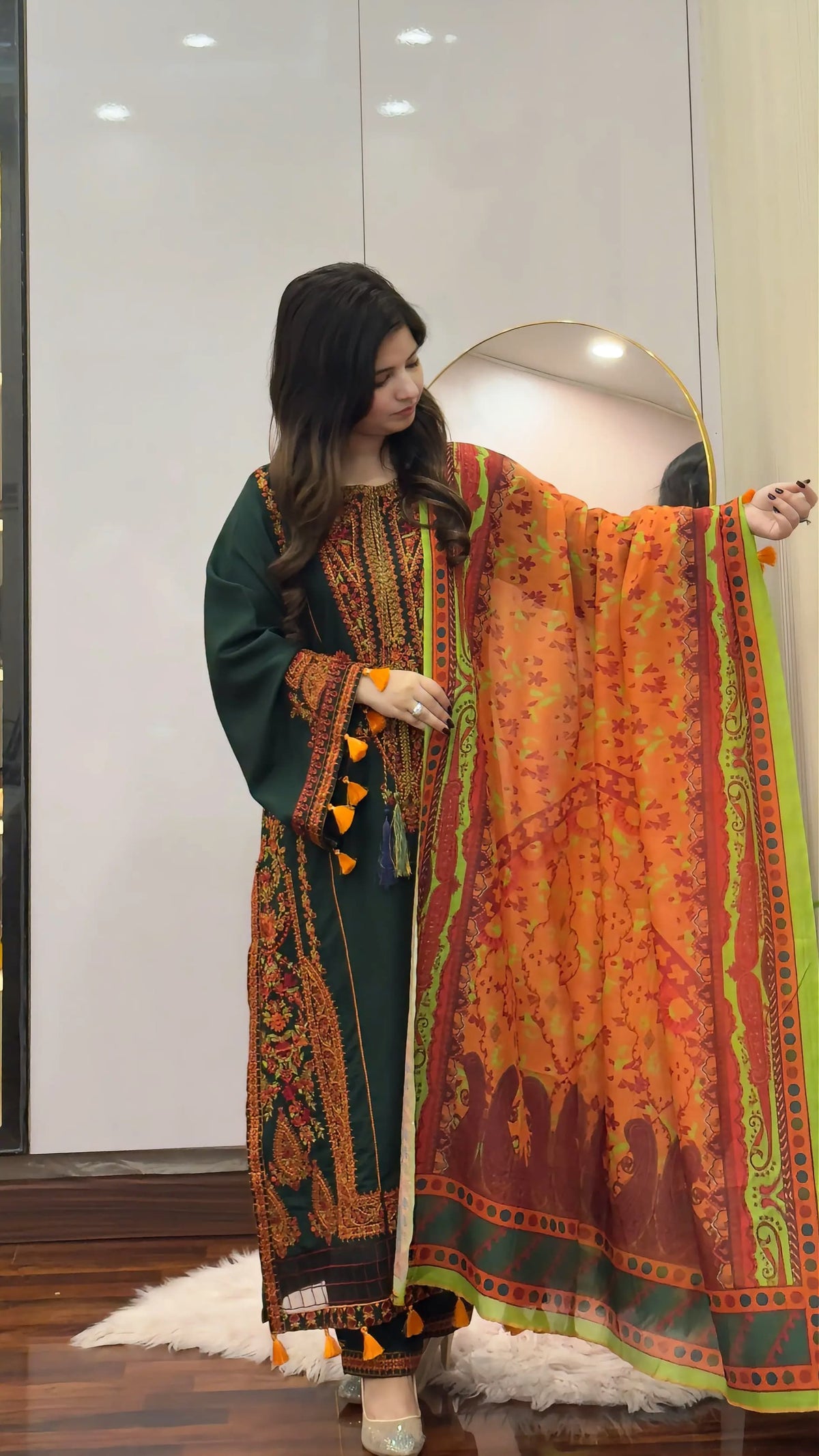 3-PIECE STICHED LONG LENGTH EMBROIDERED DRESS PREMIUM QUALITY