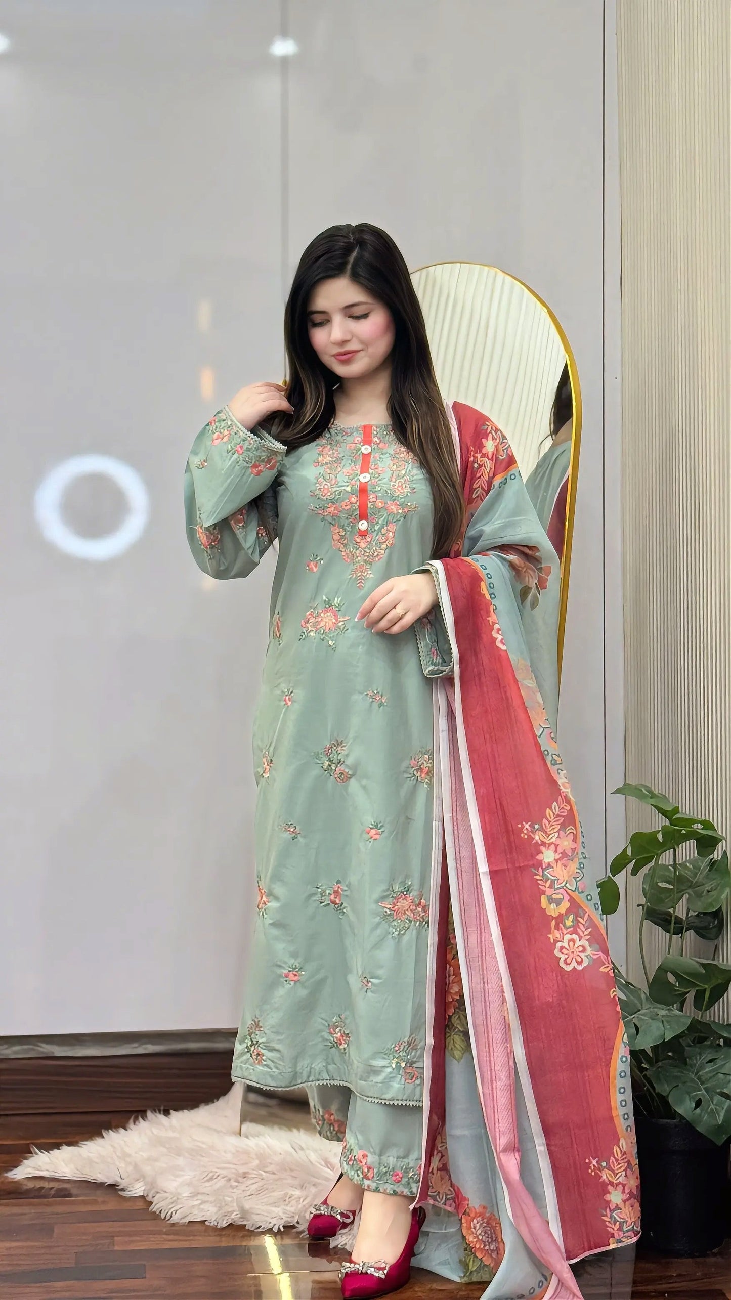 3-PIECE STICHED LONG LENGTH EMBROIDERED DRESS PREMIUM QUALITY