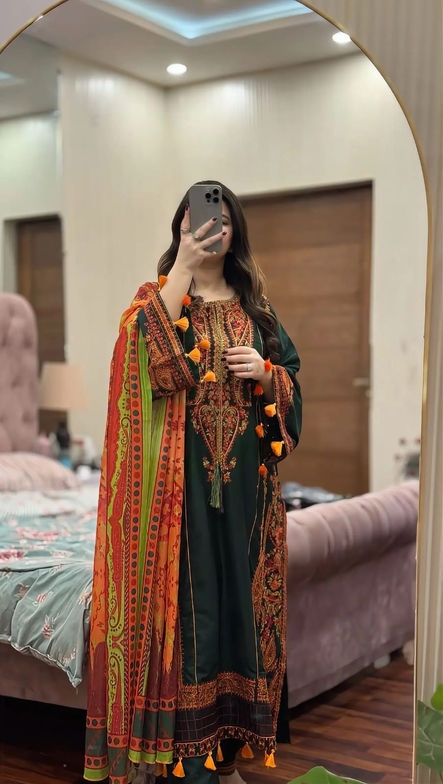 3-PIECE STICHED LONG LENGTH EMBROIDERED DRESS PREMIUM QUALITY