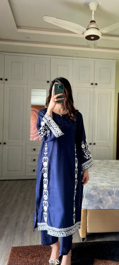 Premium Quality 2-Piece Stitched Long Length Embroidered Dress