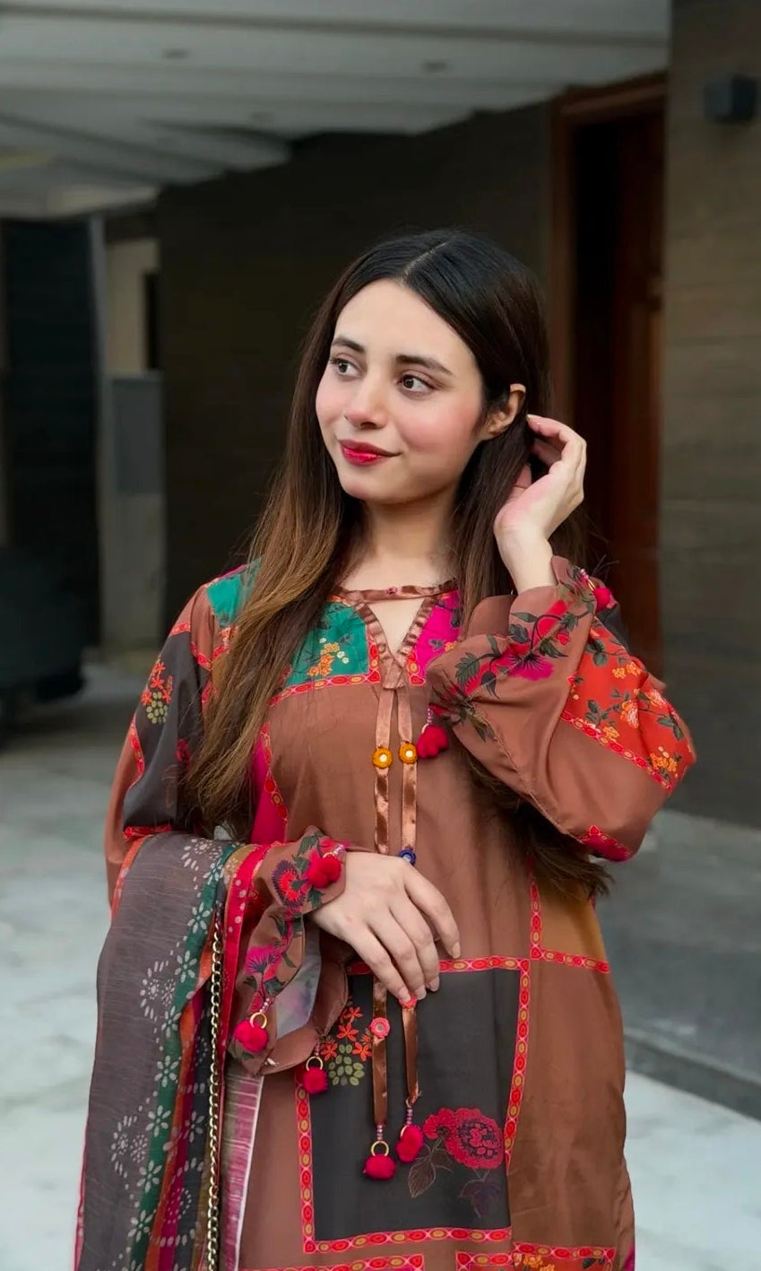 PREMIUM QUALITY 3-PIECE STICHED PRINTED DRESS