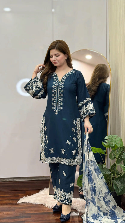 3-PIECE STICHED LAWN EMBROIDERED DRESS PREMIUM QUALITY