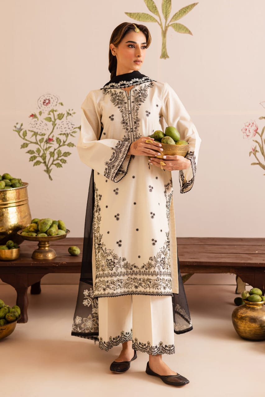 PREMIUM QUALITY 3-PIECE STITCHED COTTON EMBROIDERED DRESS