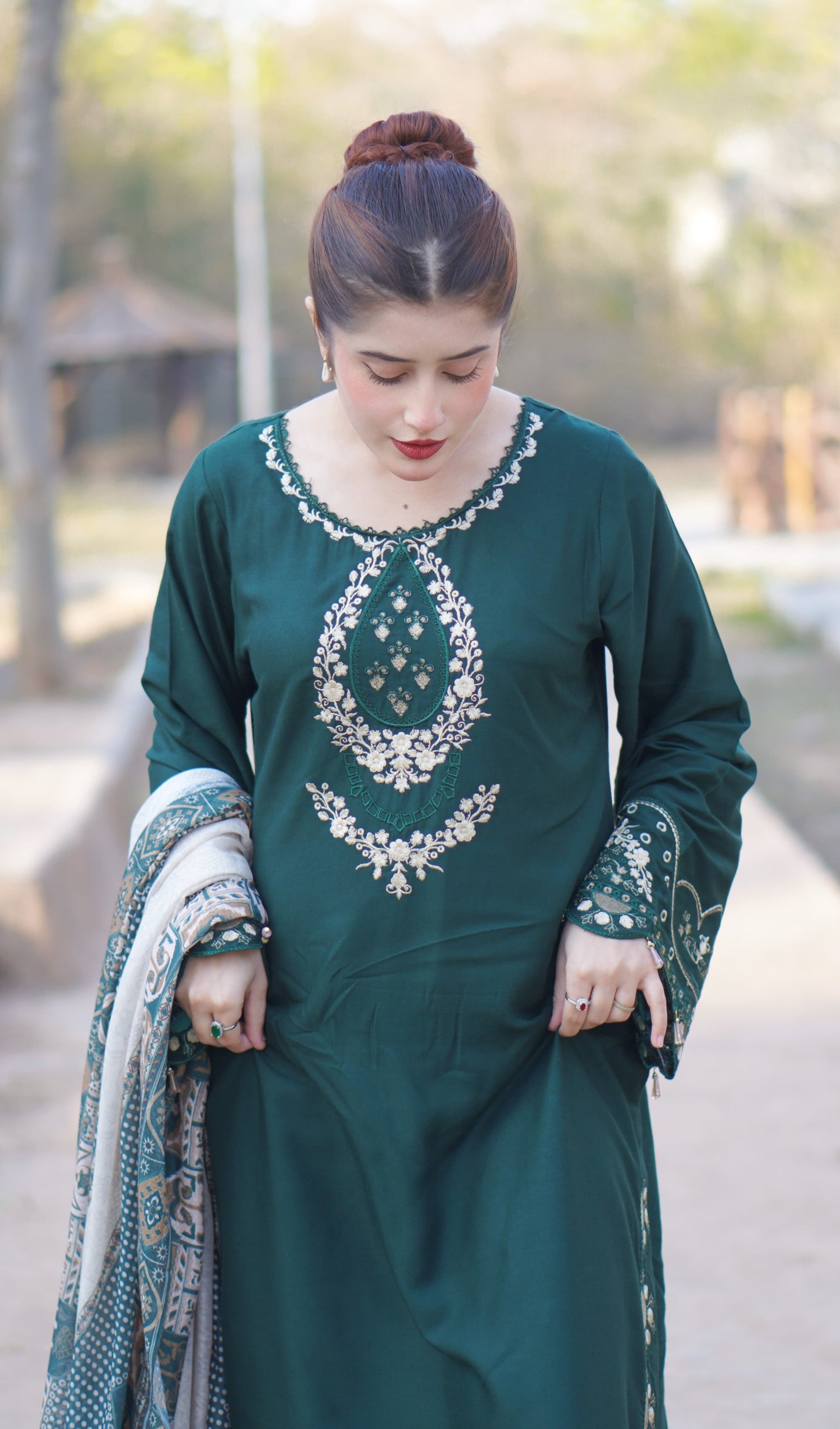 PREMIUM QUALITY 3-PIECE STICHED LONG LENGTH EMBROIDERED DRESS