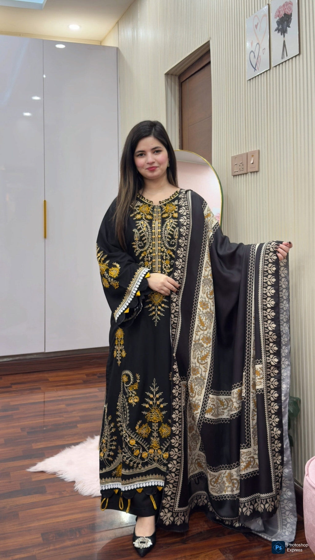 PREMIUM QUALITY 3-PIECE STITCHED LONG LENGTH EMBROIDERED DRESS