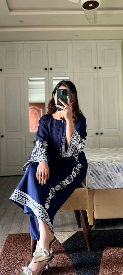 Premium Quality 2-Piece Stitched Long Length Embroidered Dress