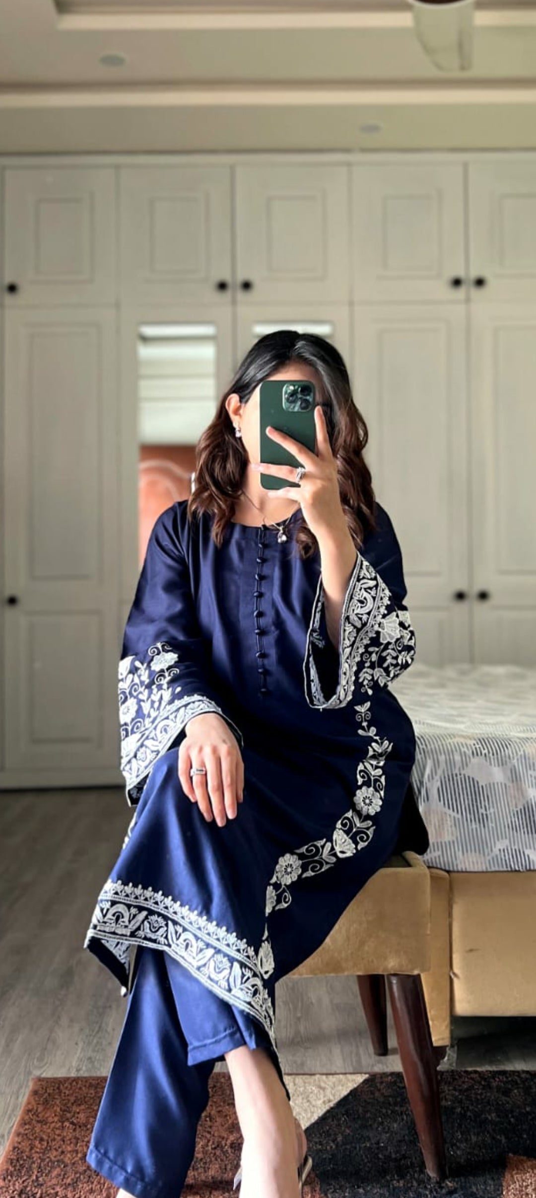 Premium Quality 2-Piece Stitched Long Length Embroidered Dress