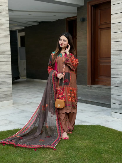 PREMIUM QUALITY 3-PIECE STICHED PRINTED DRESS