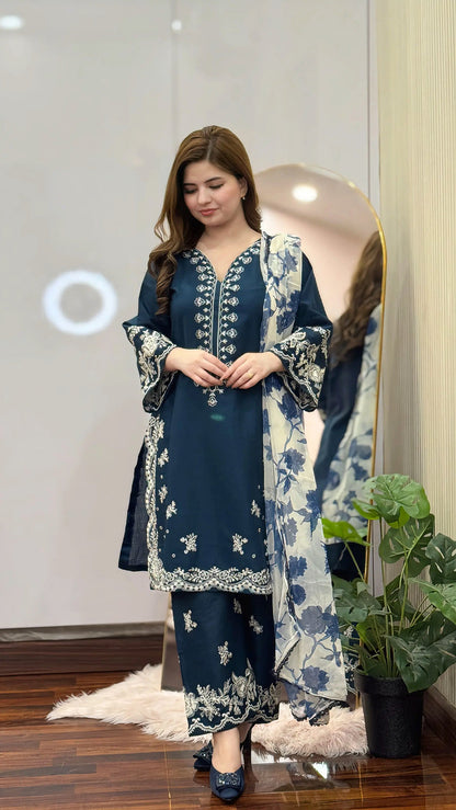 3-PIECE STICHED LAWN EMBROIDERED DRESS PREMIUM QUALITY