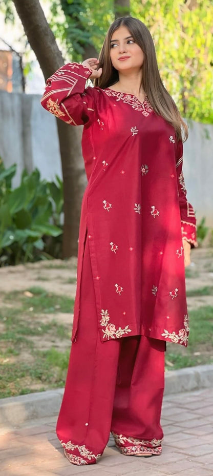 Premium Quality 2-Piece Stitched Embroidered Dress