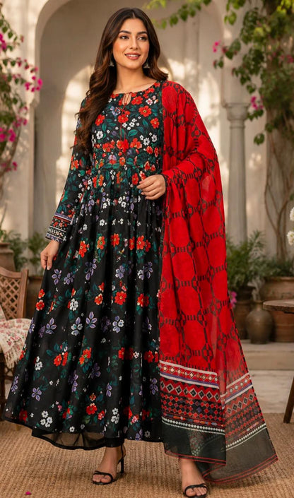 PREMIUM QUALITY STICHED PRINTED MAXI DRESS
