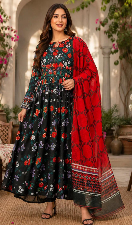 PREMIUM QUALITY STICHED PRINTED MAXI DRESS