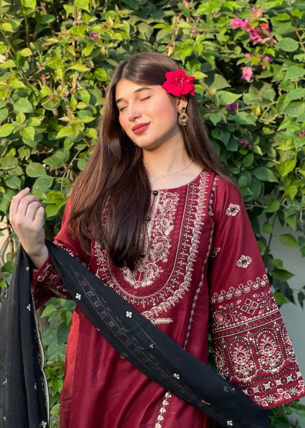 3-PIECE STICHED LONG LENGTH EMBROIDERED DRESS PREMIUM QUALITY