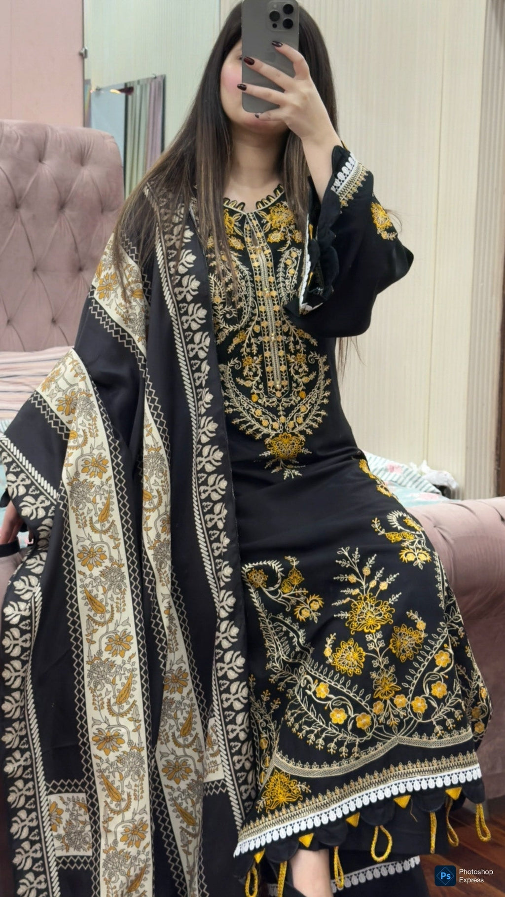 PREMIUM QUALITY 3-PIECE STITCHED LONG LENGTH EMBROIDERED DRESS