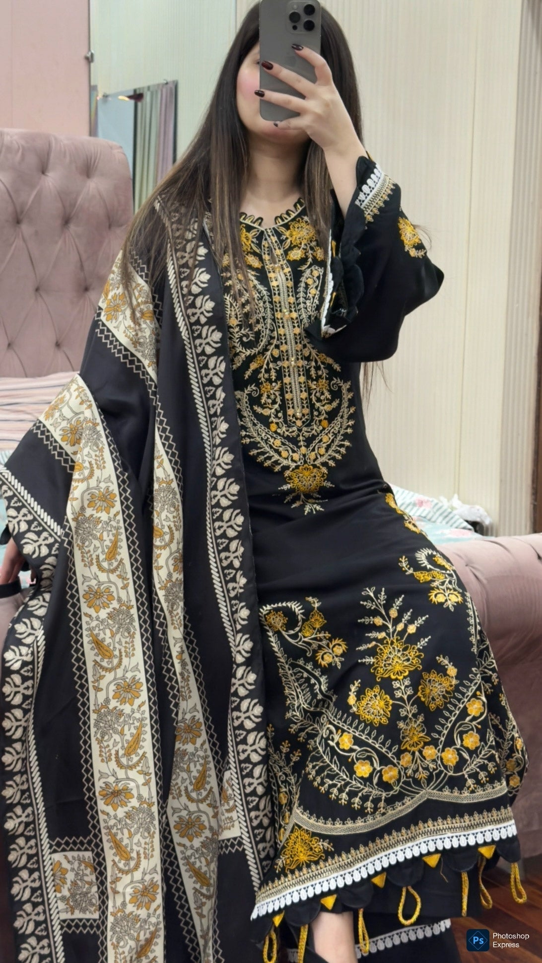PREMIUM QUALITY 3-PIECE STITCHED LONG LENGTH EMBROIDERED DRESS