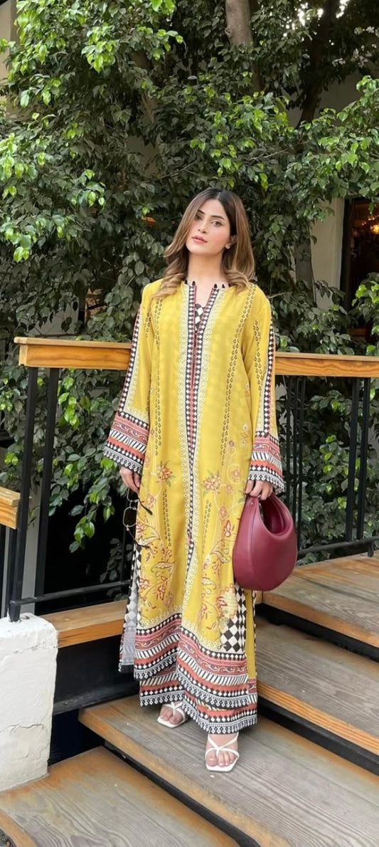 Long Length 2-Piece Stitched Printed Dress Premium Quality