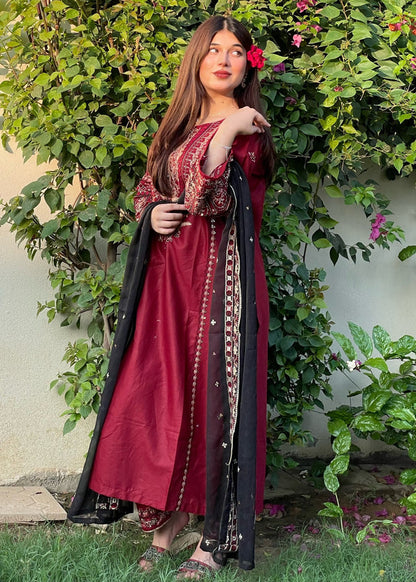 3-PIECE STICHED LONG LENGTH EMBROIDERED DRESS PREMIUM QUALITY