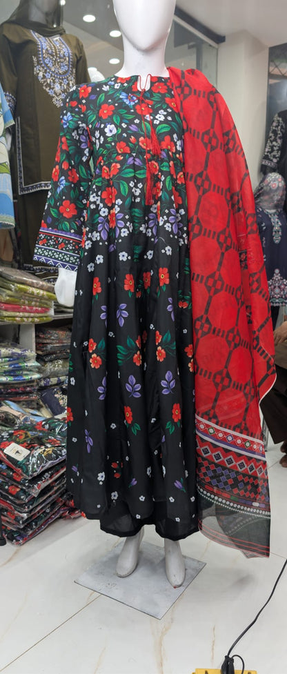PREMIUM QUALITY STICHED PRINTED MAXI DRESS