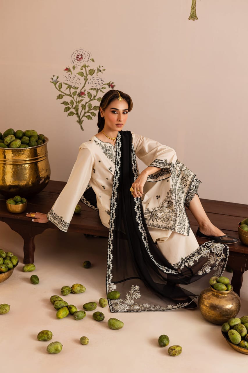 PREMIUM QUALITY 3-PIECE STITCHED COTTON EMBROIDERED DRESS