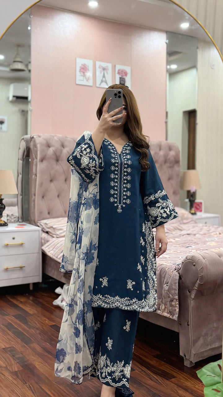 3-PIECE STICHED LAWN EMBROIDERED DRESS PREMIUM QUALITY